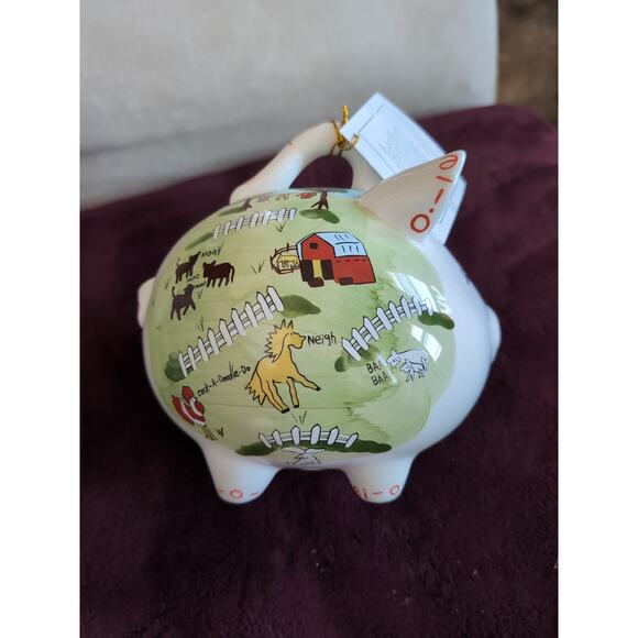 Hand Painted PIGGYBANK EXPRESS Piggy Bank 8" x 6.5" Old MacDonalds Farm Medium - Picture 3 of 10